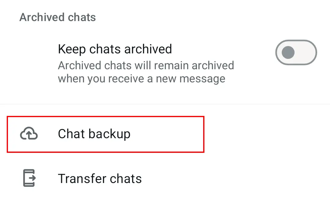 Apartado “Copia de seguridad” (“Chat backup”) en el menú “Chats” de WhatsApp Imagen: Apartado “Copia de seguridad” (“Chat backup”) en el menú “Chats” de WhatsApp