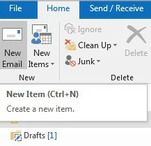 Imagen: Captura de pantalla de la opción "Crear nuevo correo electrónico" en Outlook