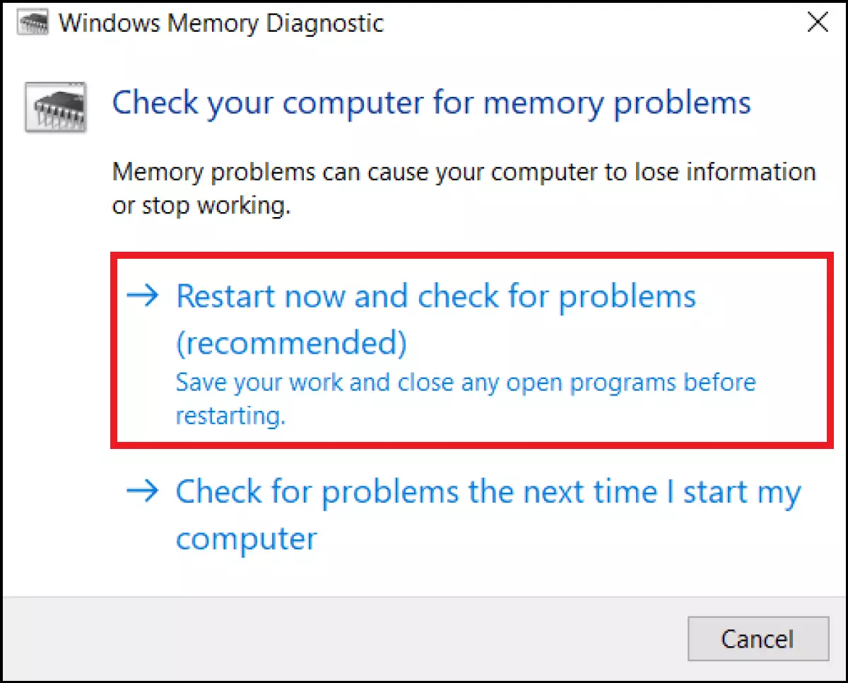 Imagen: La herramienta “Diagnóstico de memoria” en Windows