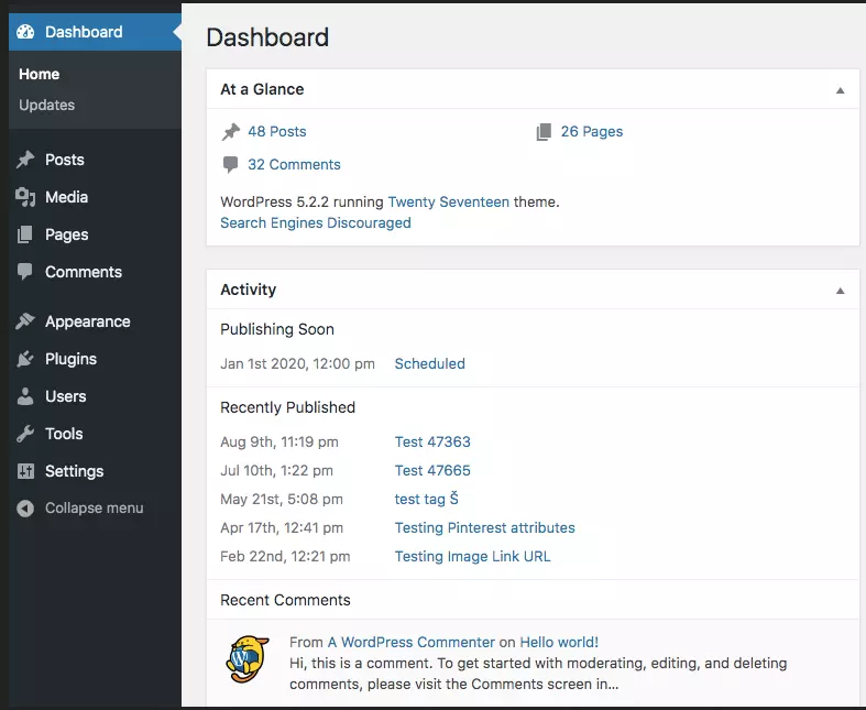 El panel de control de WordPress