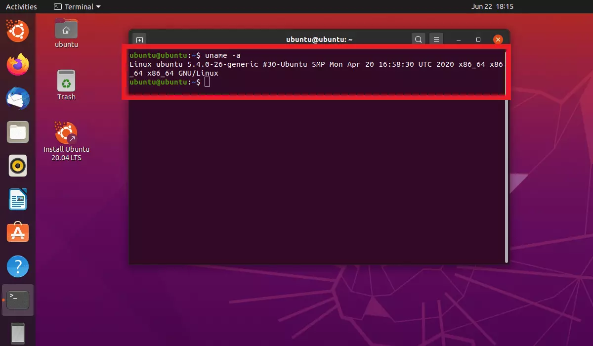 Imagen: Comando uname -a en el terminal