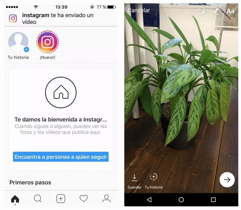 Imagen: Página de inicio de la app de Instagram donde se muestra la función de Stories