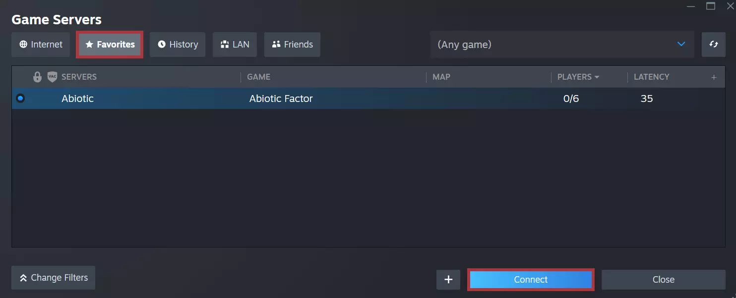 Imagen: Servidor dedicado de Abiotic Factor en la vista general de servidores de juego