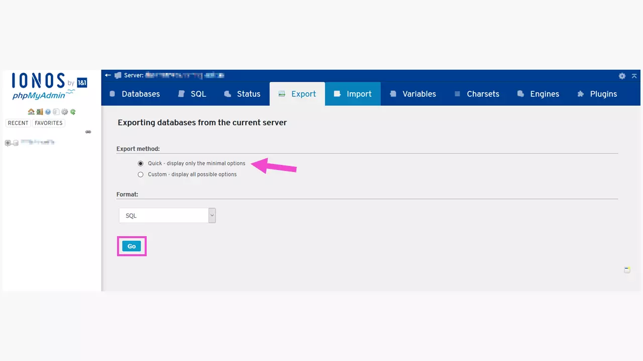 Imagen: Primo passaggio dello staging di WordPress: eseguire il backup del database esistente