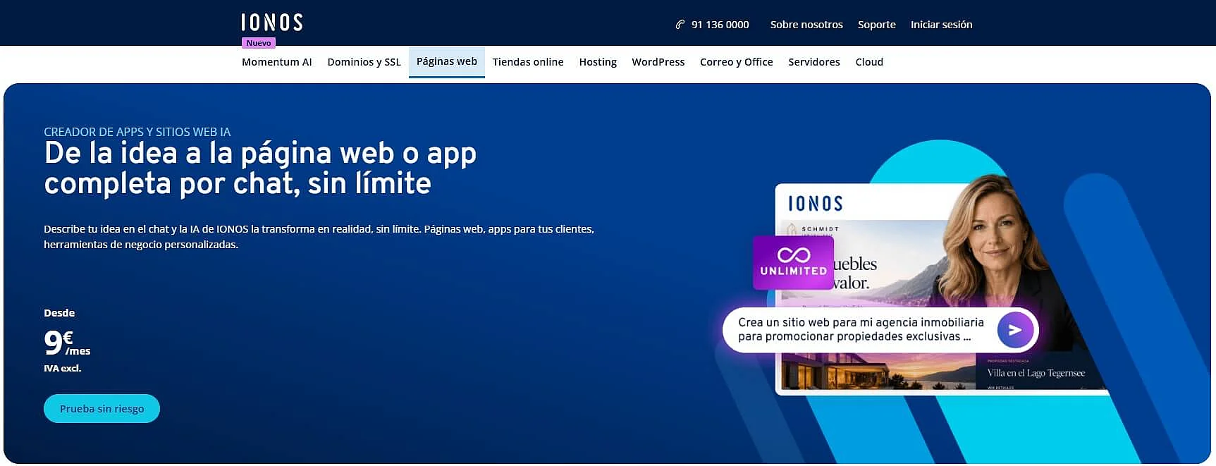 Imagen: Captura de pantalla del creador de apps y sitios web IA de IONOS