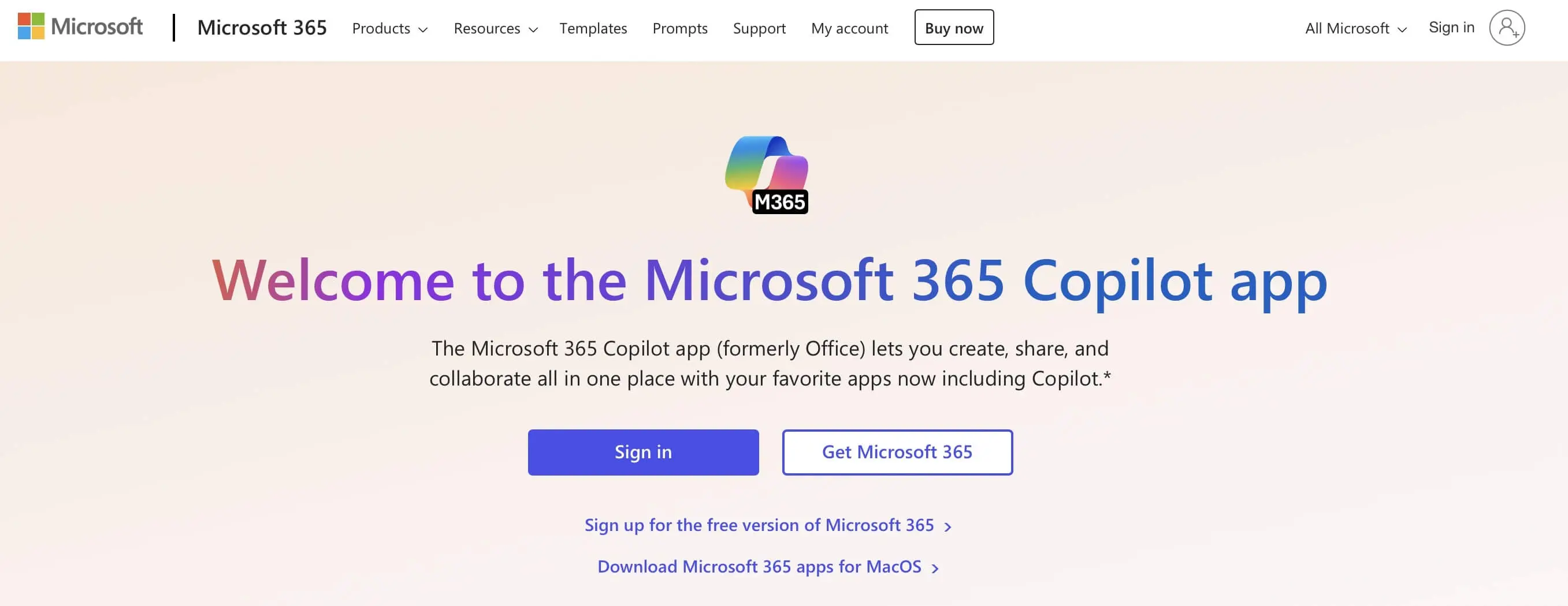 Imagen: Captura de pantalla de la p&aacute;gina de inicio de Microsoft 365