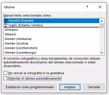 Seleccionar el idioma de texto