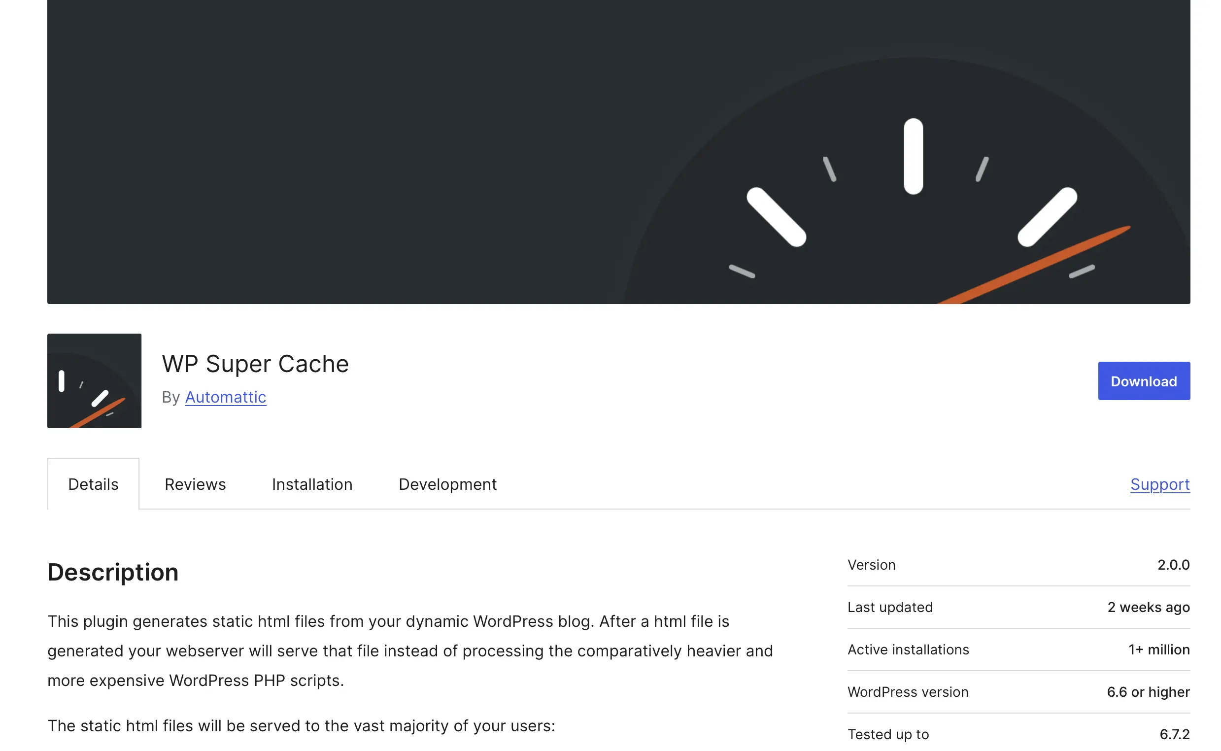 Imagen: El plugin de caching para WordPress WP Super Cache en WordPress.org