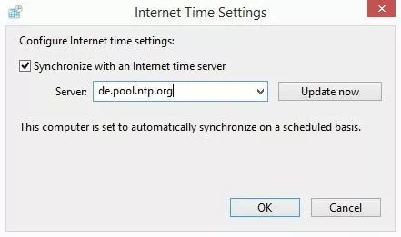 Imagen: Opciones de hora de Internet en Windows 8