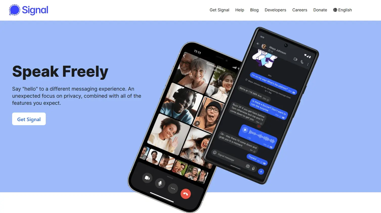 Imagen: P&aacute;gina de inicio de Signal