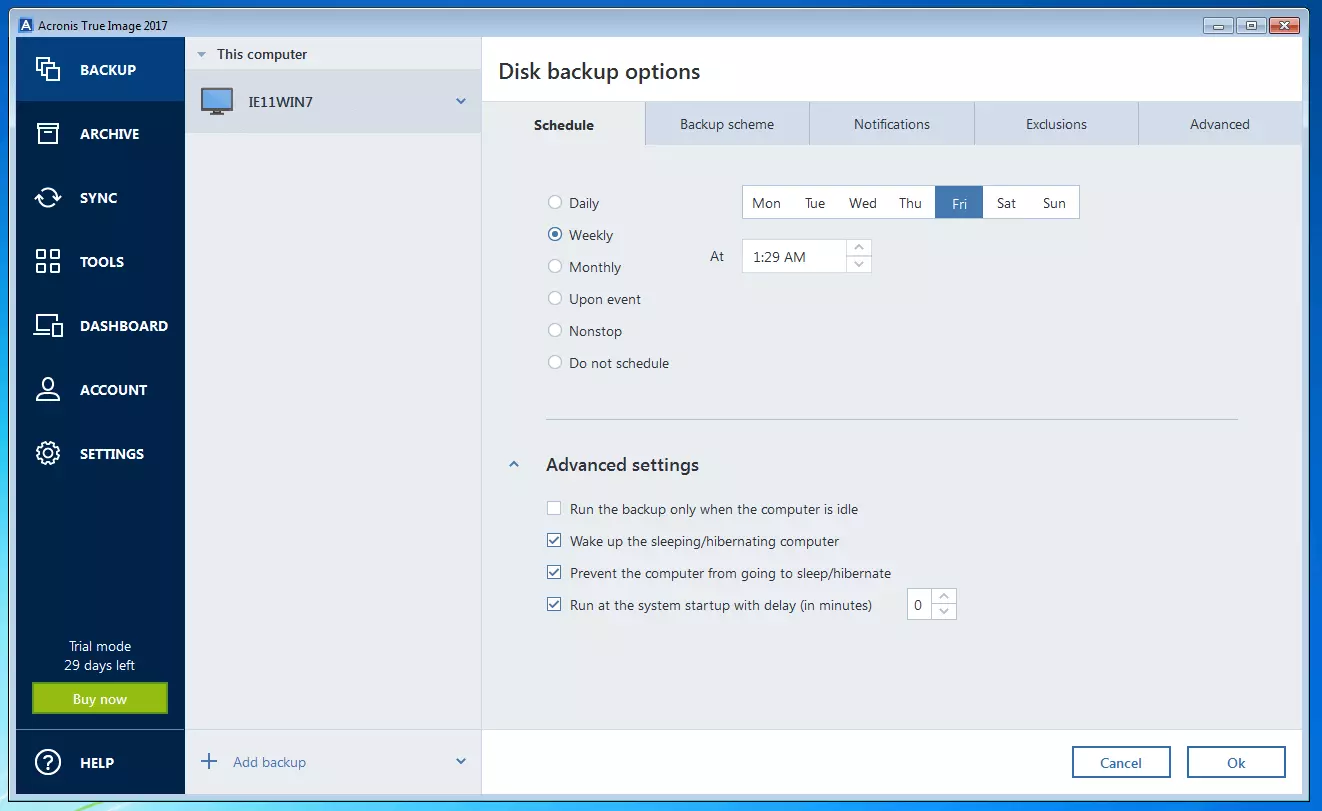 Imagen: Acronis True Image 2017: menú para la selección de las opciones de backup