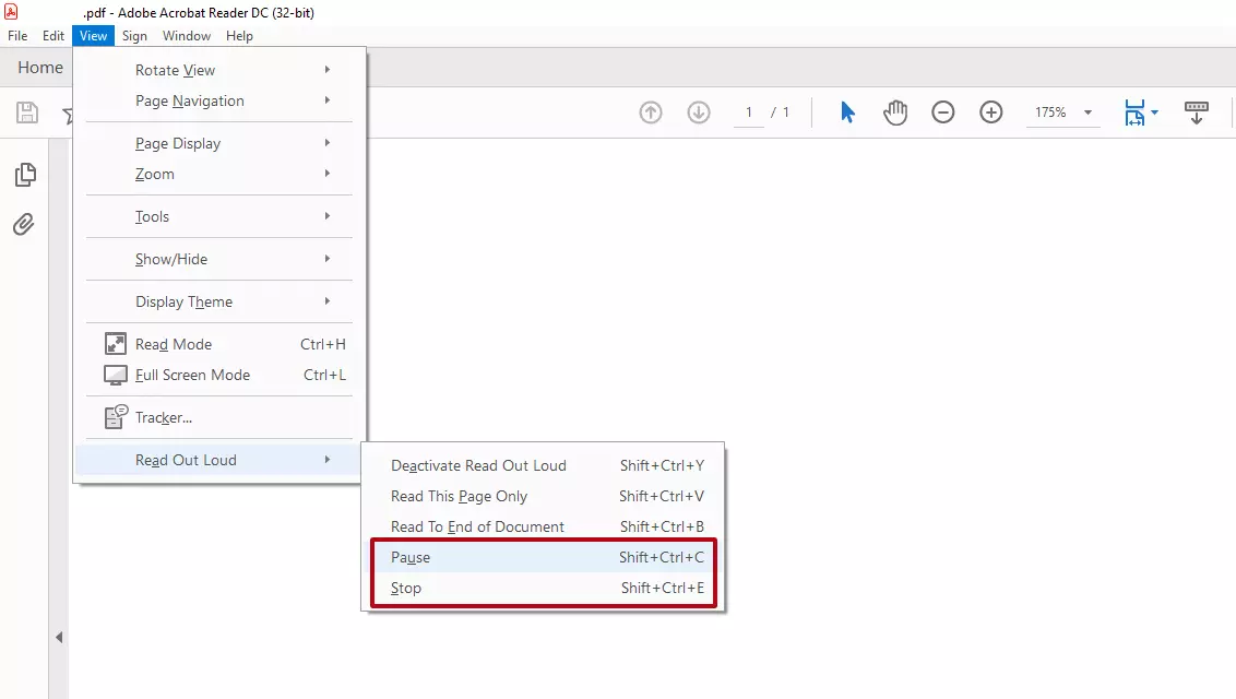 Imagen: Adobe Acrobat Reader: opciones adicionales “Leer sólo esta página” y “Leer hasta el final del documento”