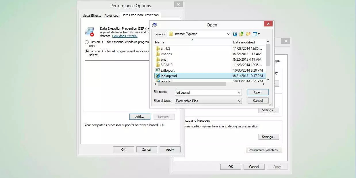 Imagen: Prevención de ejecución de datos en Windows 10