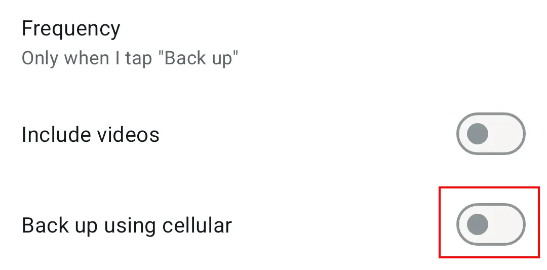 Opción “Guardar usando datos móviles” (“Back up using celular”) en el menú de copia de seguridad de chats de WhatsApp Imagen: Opción “Guardar usando datos móviles” (“Back up using celular”) en el menú de copia de seguridad de chats de WhatsApp