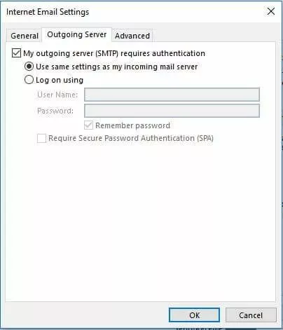 Configuración del servidor de correo saliente en Outlook 2013