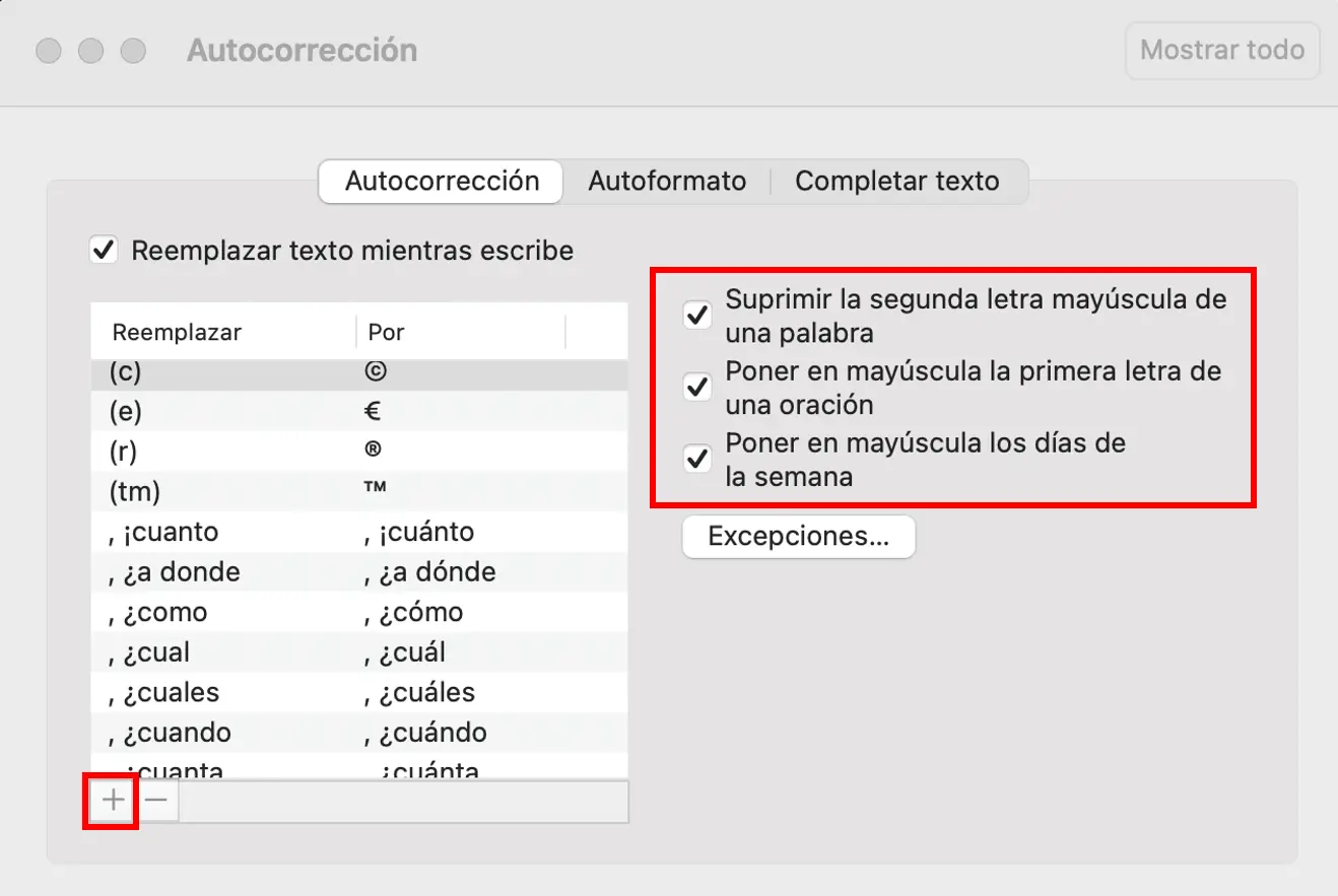 Outlook para Mac: opciones de autocorrección Imagen: Outlook para Mac: opciones de autocorrección