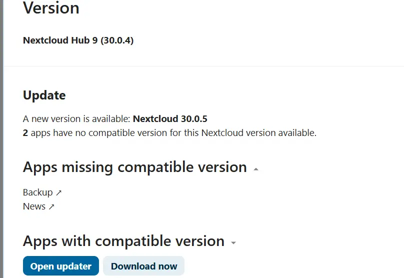Nextcloud: abrir actualizador Imagen: Nextcloud: abrir actualizador