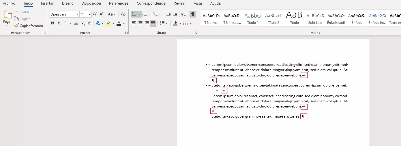 Imagen: Salto de línea en Word: símbolos de formato