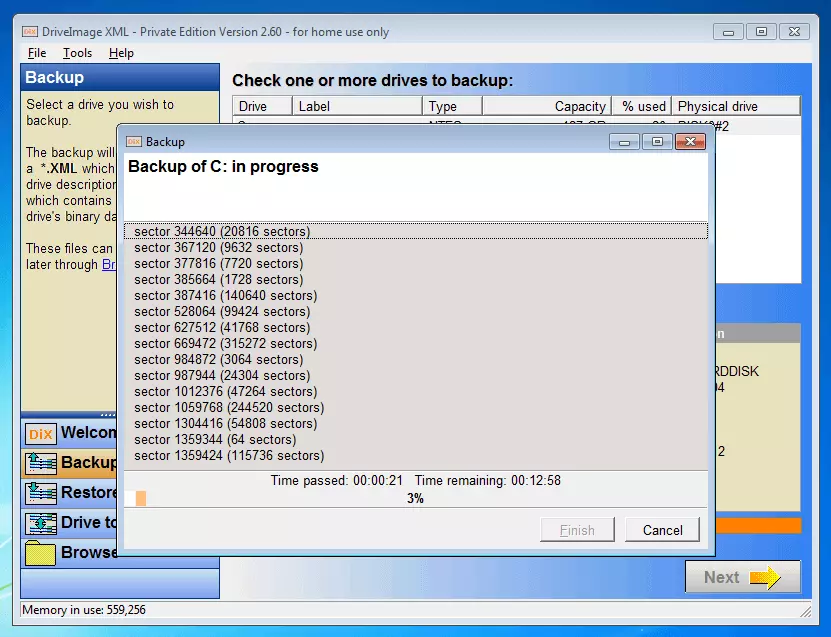 Imagen: DriveImage XML 2.60: proceso de copia de seguridad