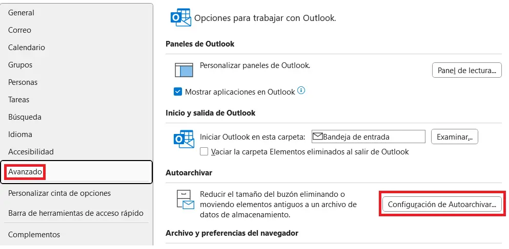Imagen: Microsoft Outlook: “Autoarchivar”
