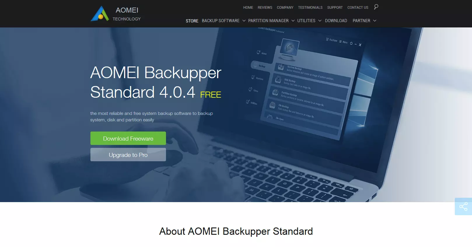 Imagen: Página web del producto: Aomei Backupper Standard 4.0.4