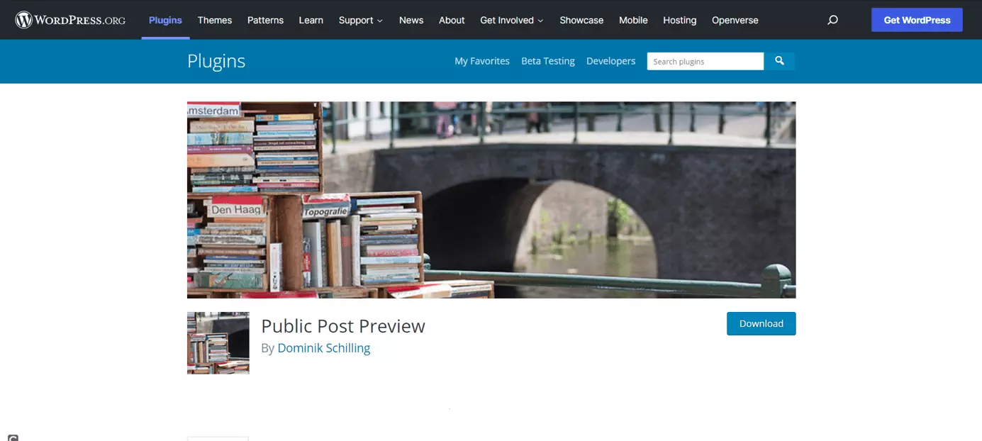 Imagen: Página de inicio del plugin Public Post Preview