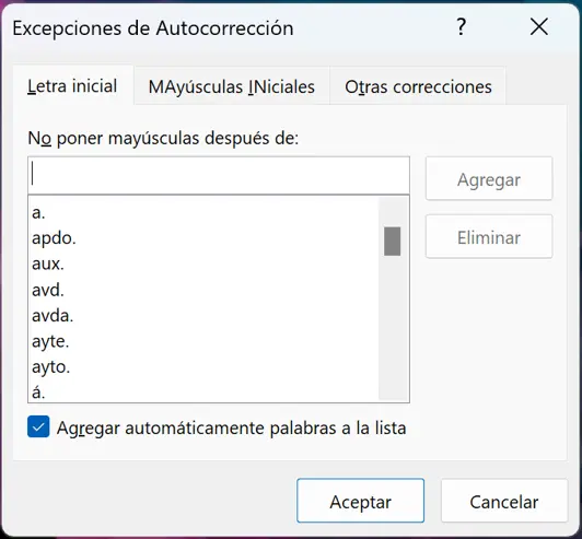 Outlook para Windows: excepciones de autocorrección Imagen: Outlook para Windows: excepciones de autocorrección