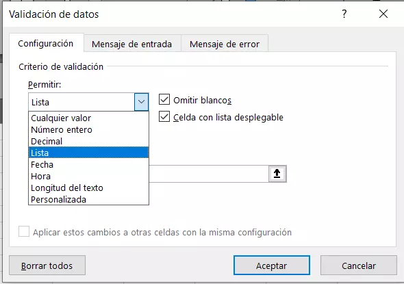 Menú Validación de datos para la creación de listas desplegables en Excel Menú Validación de datos para la creación de listas desplegables en Excel