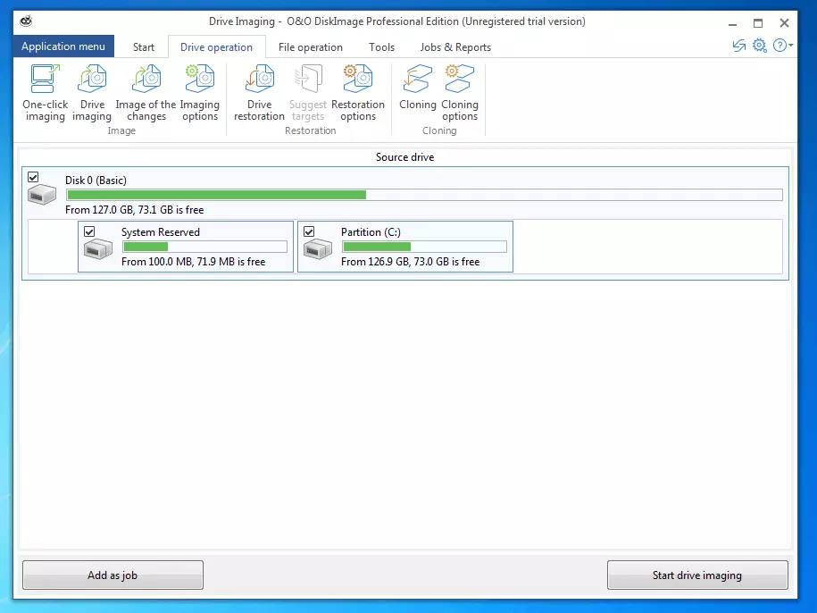 Imagen: O&O DiskImage Professional 11.0: función para la creación de una imagen de disco duro