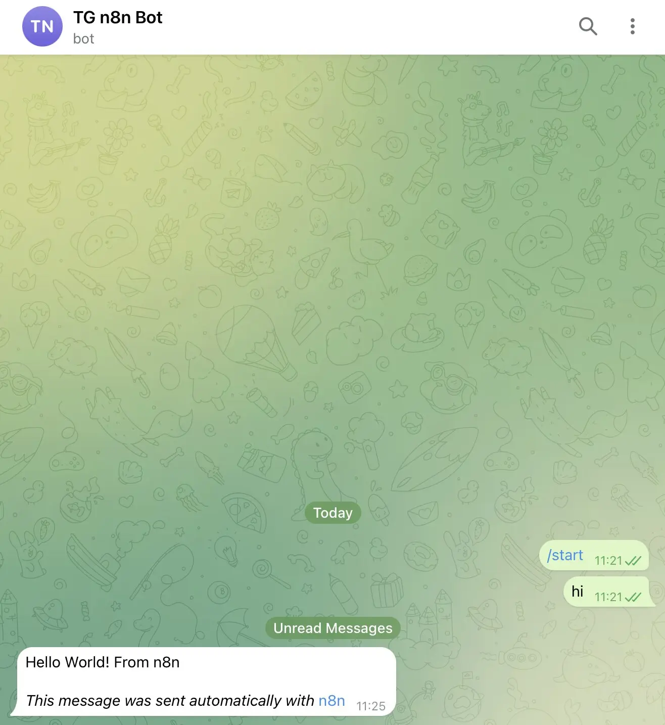 Mensaje de n8n en Telegram Imagen: Mensaje de n8n en Telegram