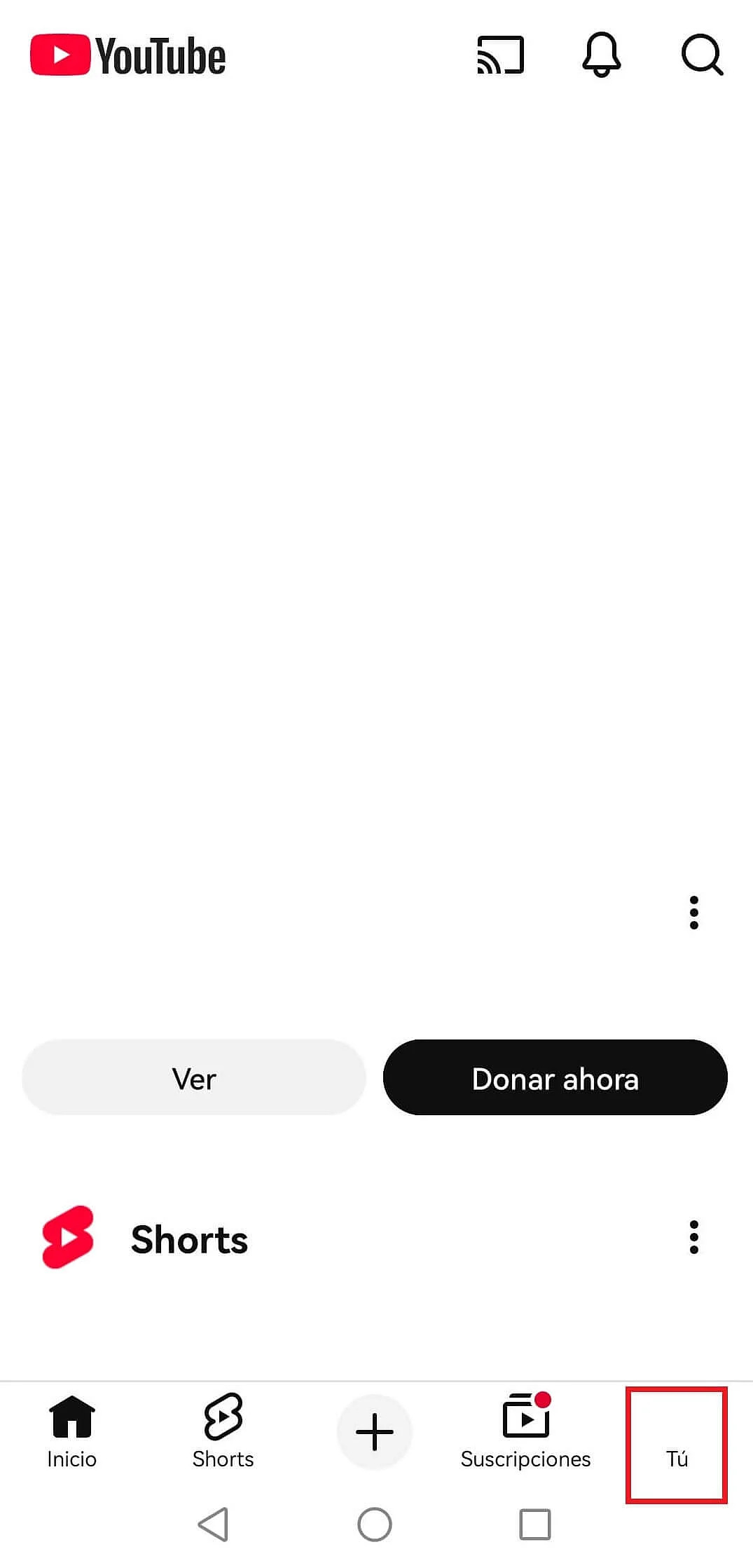 Imagen: App de YouTube: icono de perfil en la barra de menú