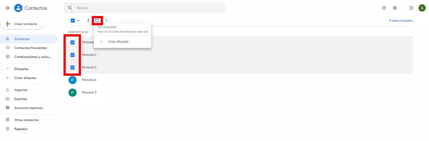 Contactos de Google: listado de contactos