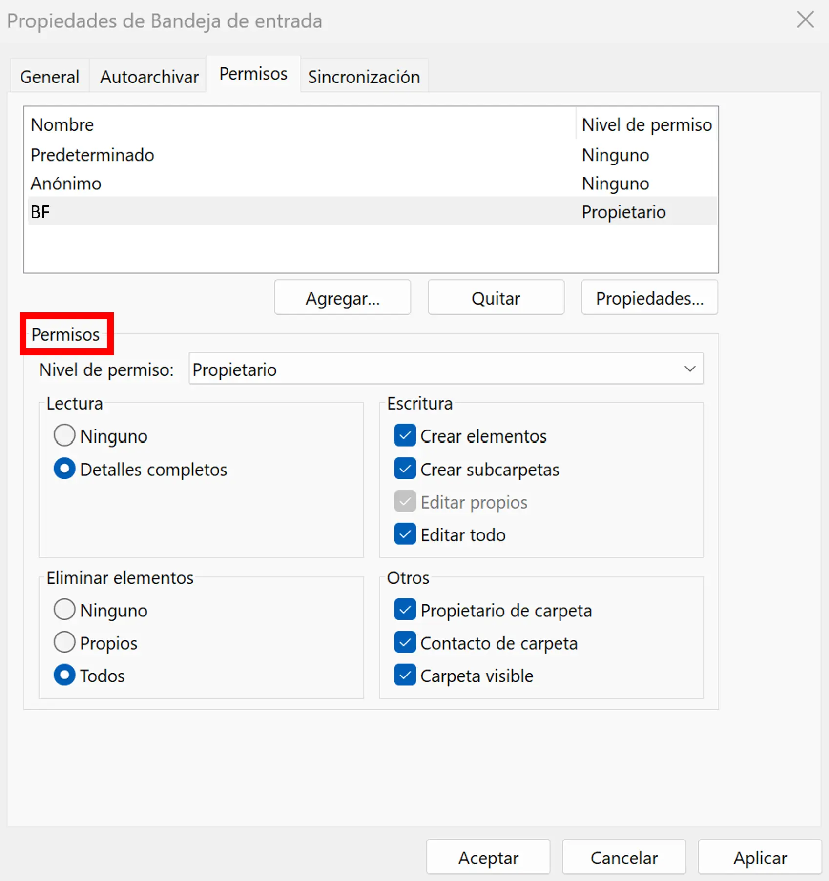 Outlook: permisos de buzón Imagen: Outlook: permisos de buzón
