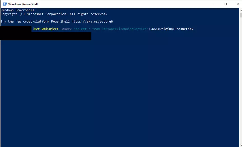 Clave de Windows en Windows PowerShell (Windows 10)