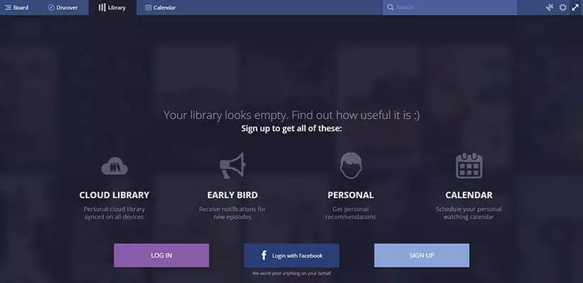 Stremio: Página de inicio de la mediateca