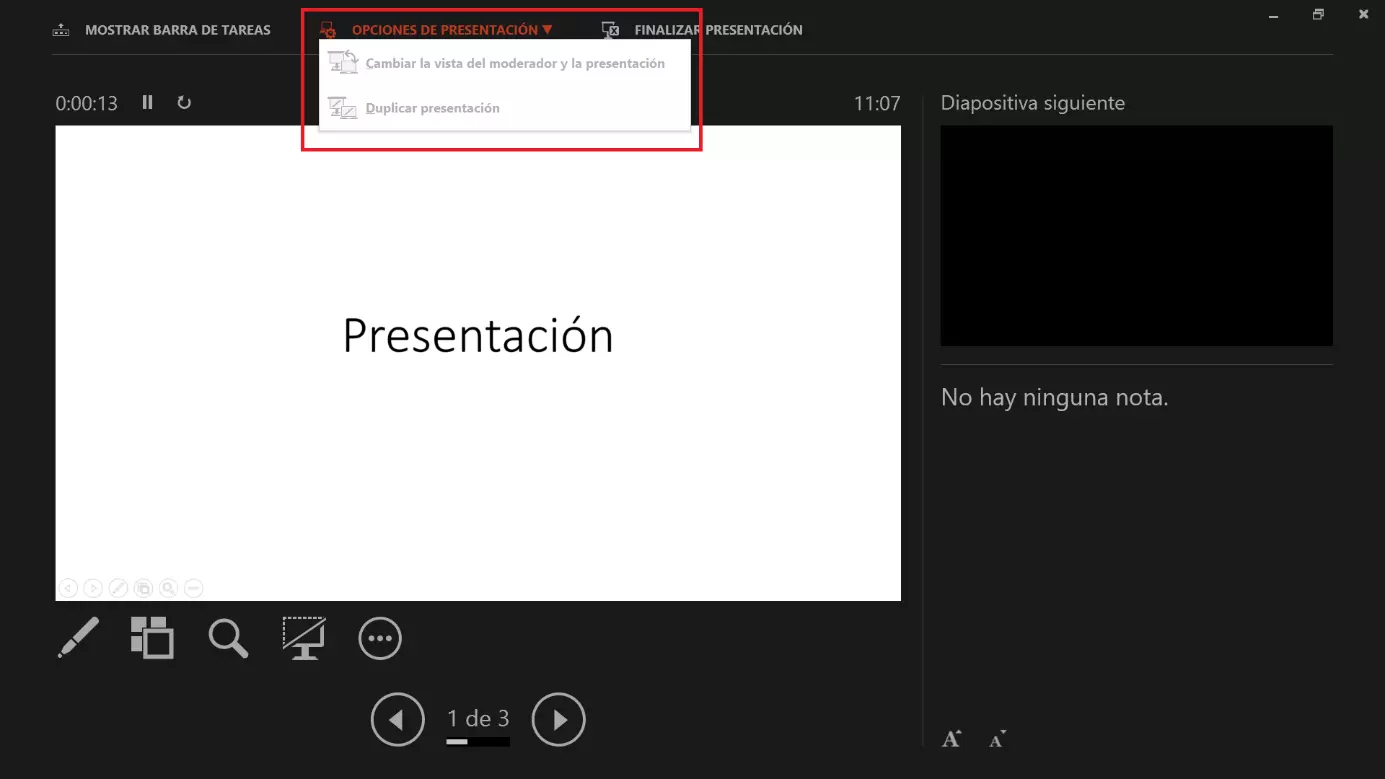 Imagen: Intercambiar la vista de moderador y la presentación de diapositivas en PowerPoint