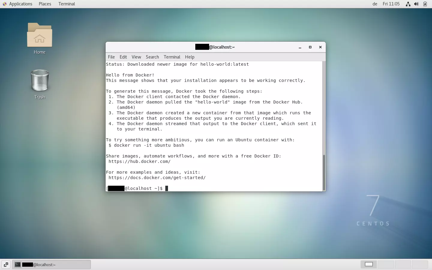 Comprobación de la instalación de Docker en CentOS Comprobación de la instalación de Docker en CentOS
