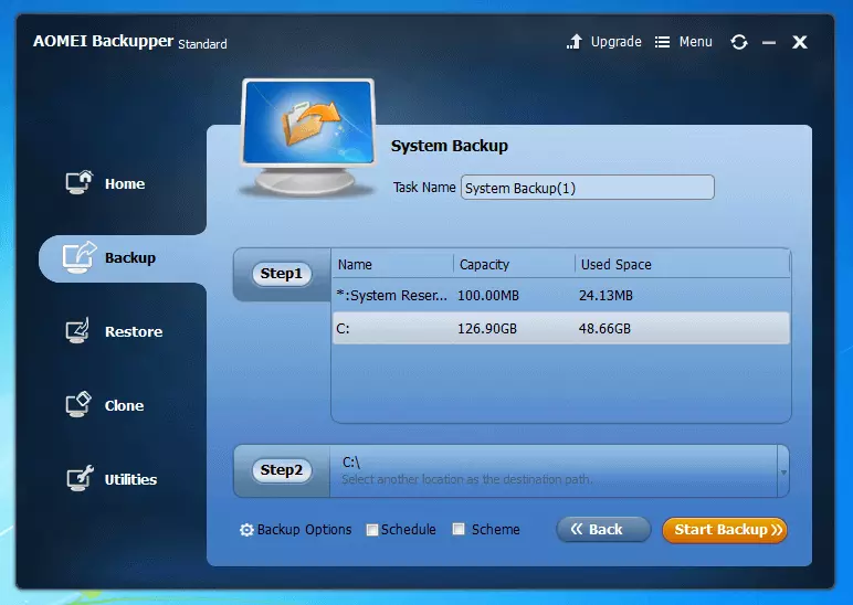 Imagen: Aomei Backupper Standard 4.0.4: configuración de la copia de seguridad