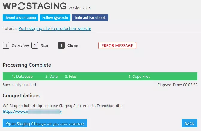 Imagen: Creación de un entorno de pruebas de WordPress con el plugin WP Staging