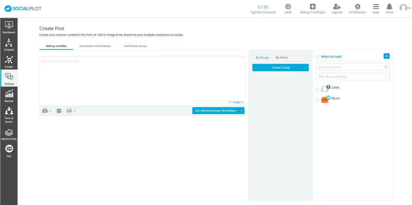 Imagen: Interfaz de usuario de SocialPilot