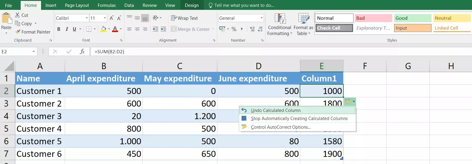 Imagen: Función SUMA de Excel con resultado