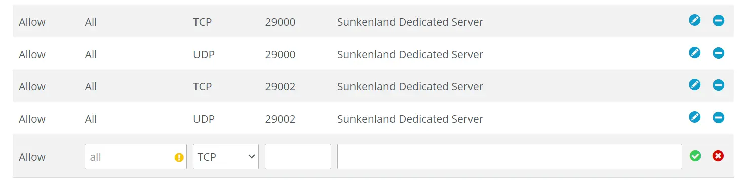 Puertos del servidor de Sunkenland en la cuenta de cliente IONOS Imagen: Puertos del servidor de Sunkenland en la cuenta de cliente IONOS
