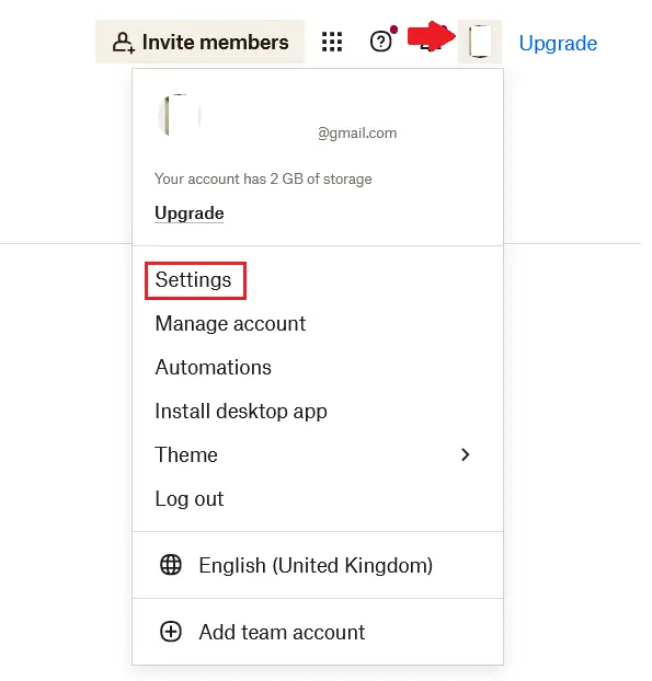 La página de cuenta del perfil de usuario de Dropbox Imagen: La página de cuenta del perfil de usuario de Dropbox
