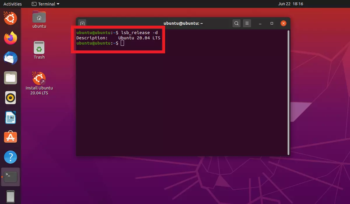 Imagen: Comando lsb_release -d en el terminal