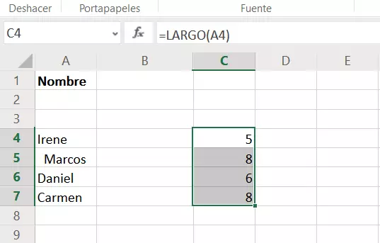 Imagen: Excel: comprobar el número de caracteres con la función LARGO 