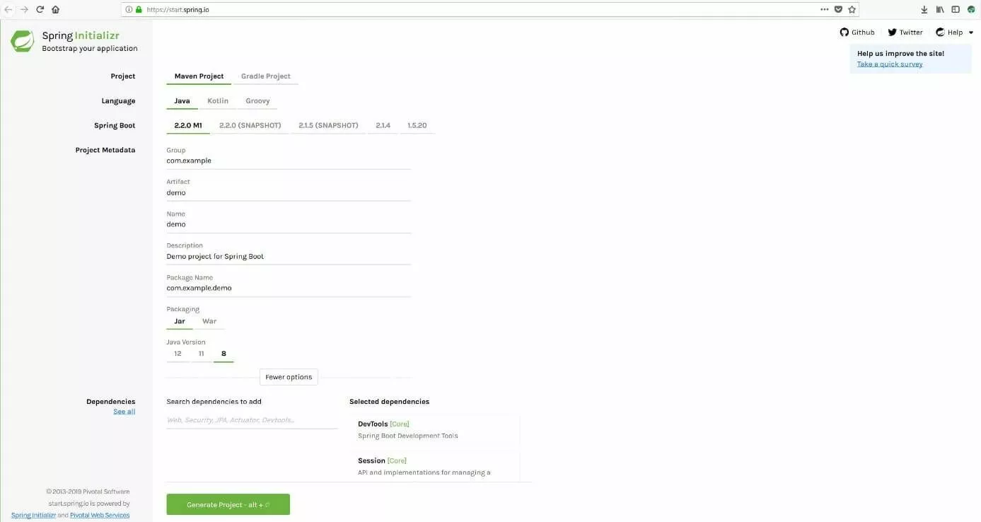 Spring Initializr: creación de un proyecto de Spring Boot basado en Maven.