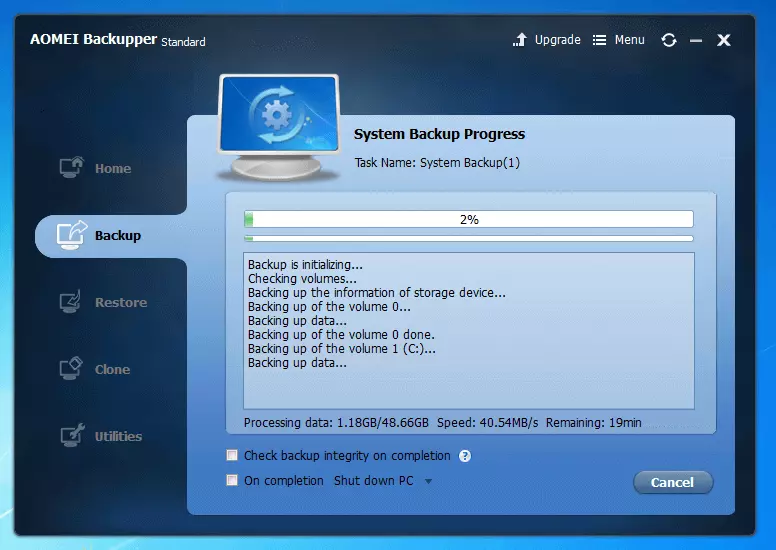 Imagen: Aomei Backupper Standard 4.0.4: proceso de copia de seguridad