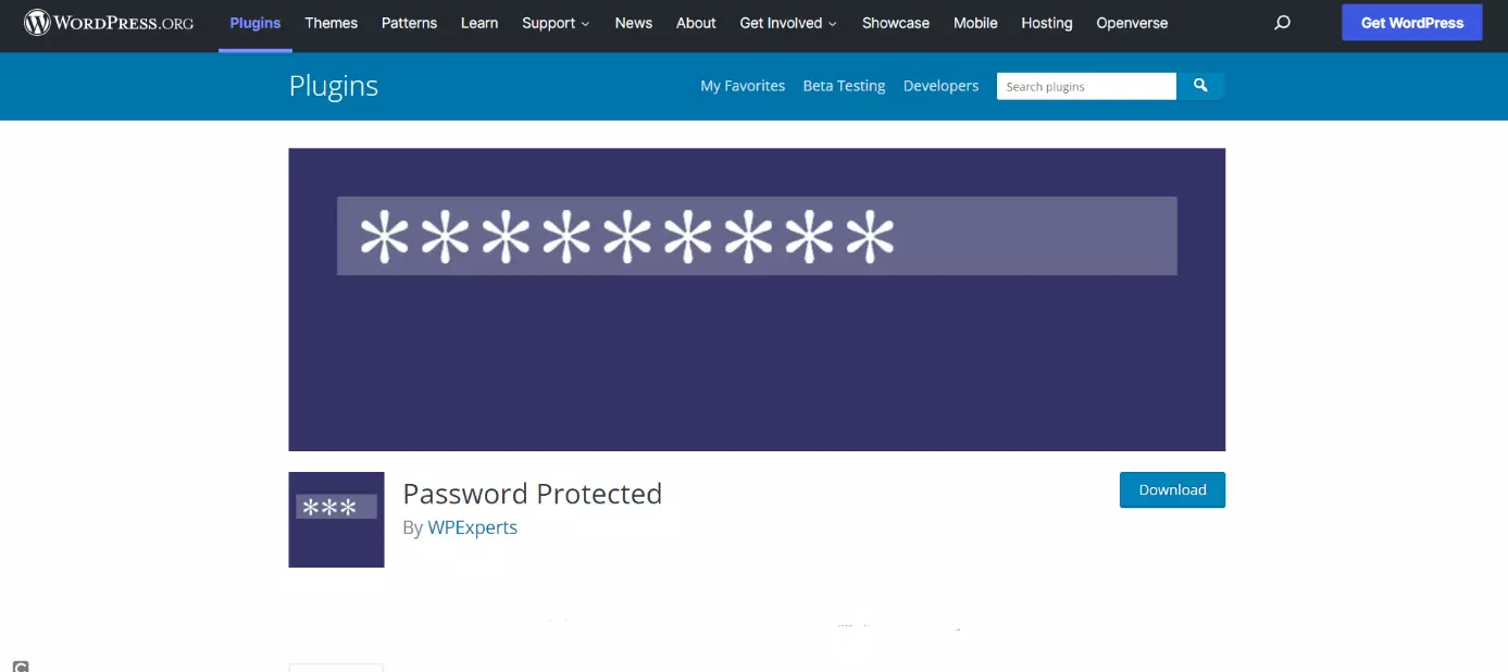 Imagen: Página de inicio el plugin Password Protected
