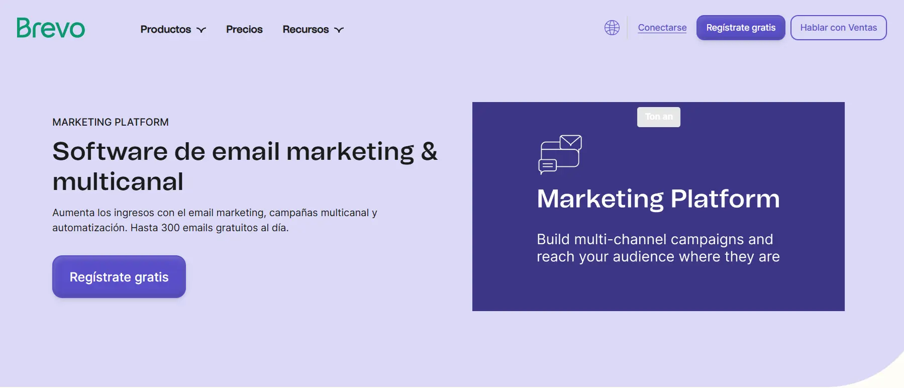 Imagen: Página de inicio de la plataforma de marketing Brevo