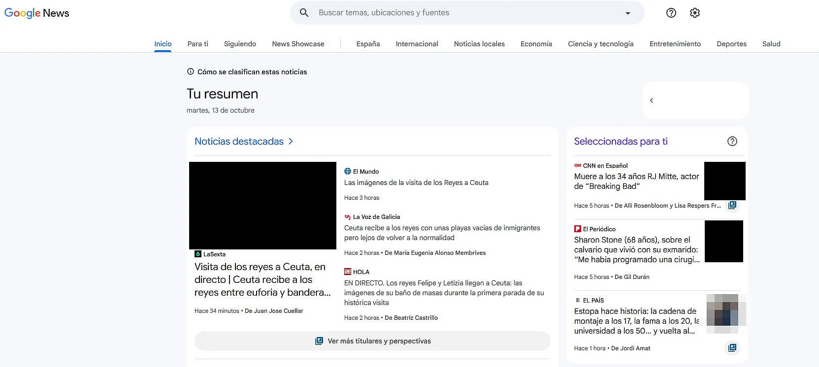 Página de inicio de Google News Imagen: Página de inicio de Google News